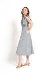 AIYA Midi Dress with Flutter Sleeves (Chambray)