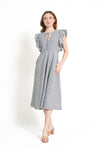 AIYA Midi Dress with Flutter Sleeves (Chambray)