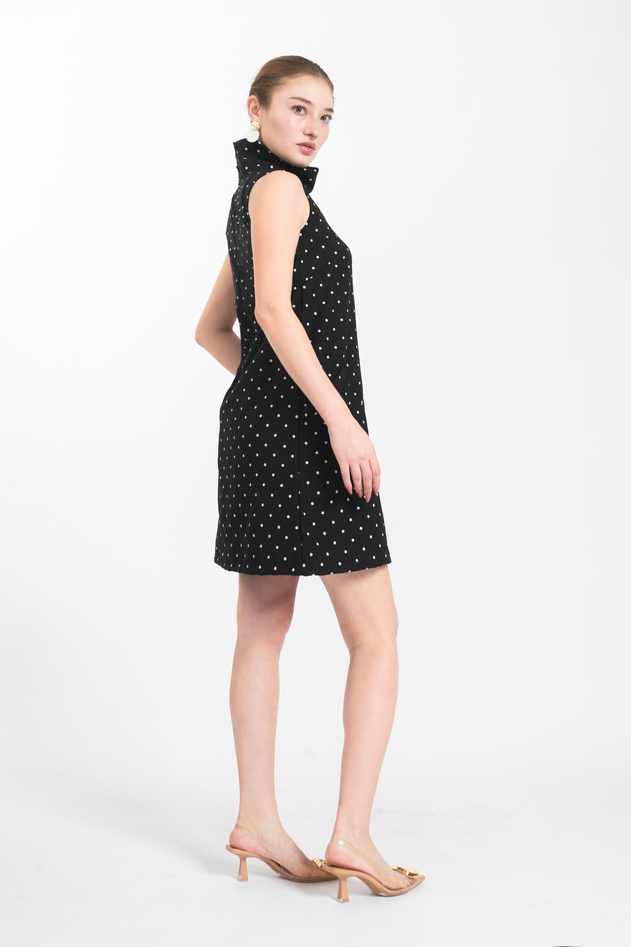 ARPOADOR Cowl Neck Dress (Black Polka)