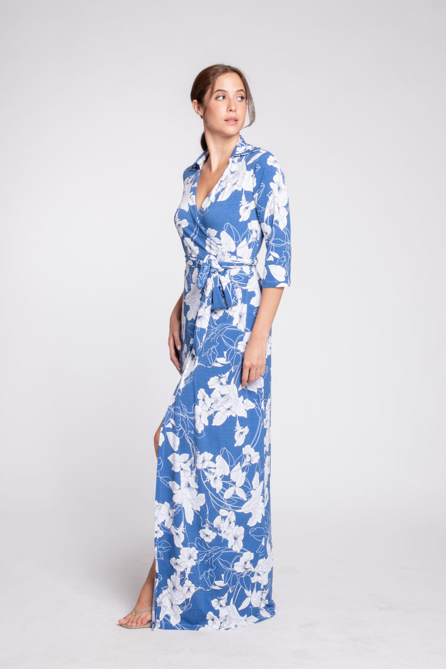 BRADELL Maxi Wrap Dress (Blue Floral)