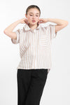 CHARLOTTE High Neck Button Down Top (OATMEAL)