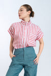 CHARLOTTE High Neck Button Down Top (RED LINEN)