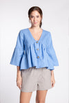 OCATA Bell Sleeve Top (BLUE LINEN)