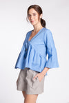 OCATA Bell Sleeve Top (BLUE LINEN)