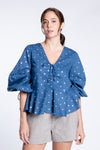 TULLY Drawstring Top (BLUE AND SILVER)