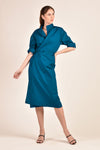 HELENA Button Down Wrap Dress (Ocean Blue)