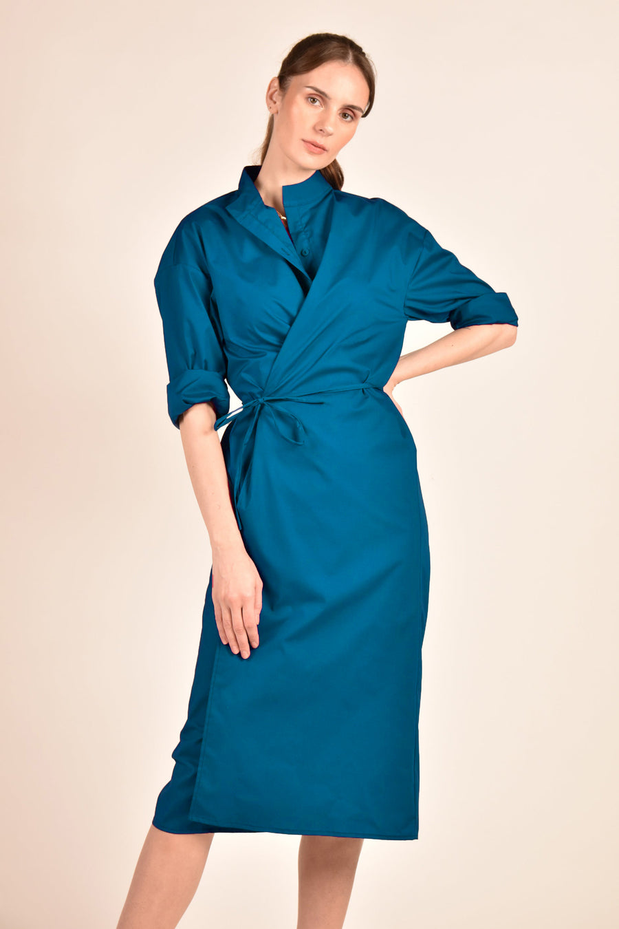 HELENA Button Down Wrap Dress (Ocean Blue)