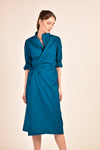 HELENA Button Down Wrap Dress (Ocean Blue)