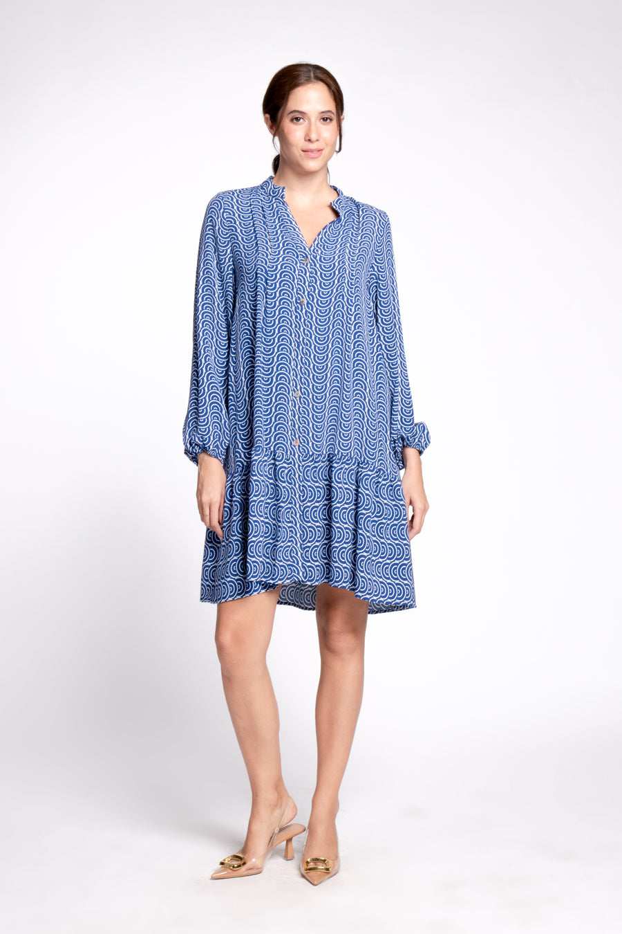 KUMARA Drop Waist Dress (Geo Blue)