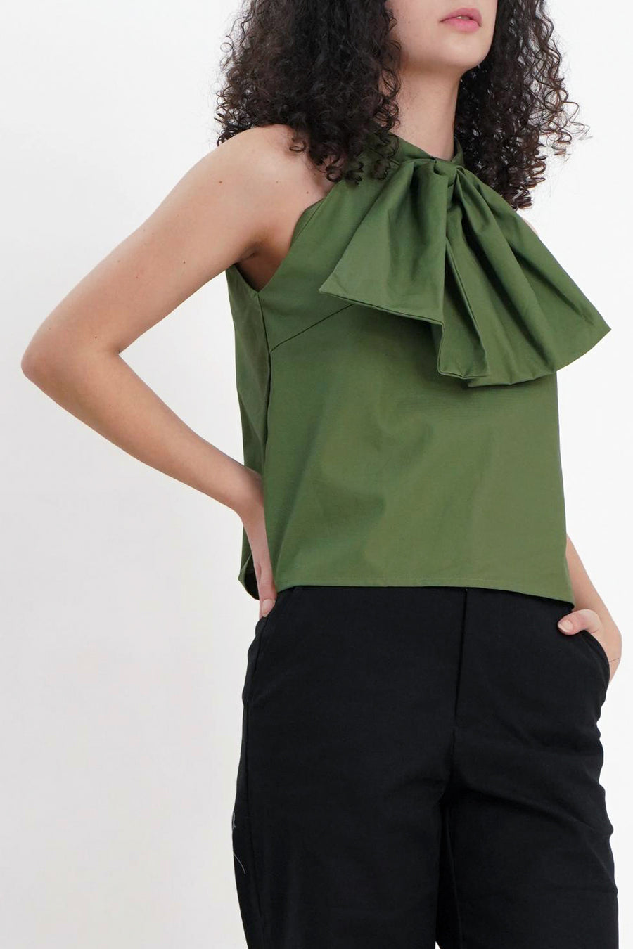 MORGAN Halter Bow Top (Basil)