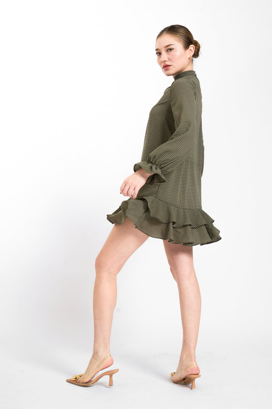 WAITARA Ruffled Hem Dress (PLAID ARMY)