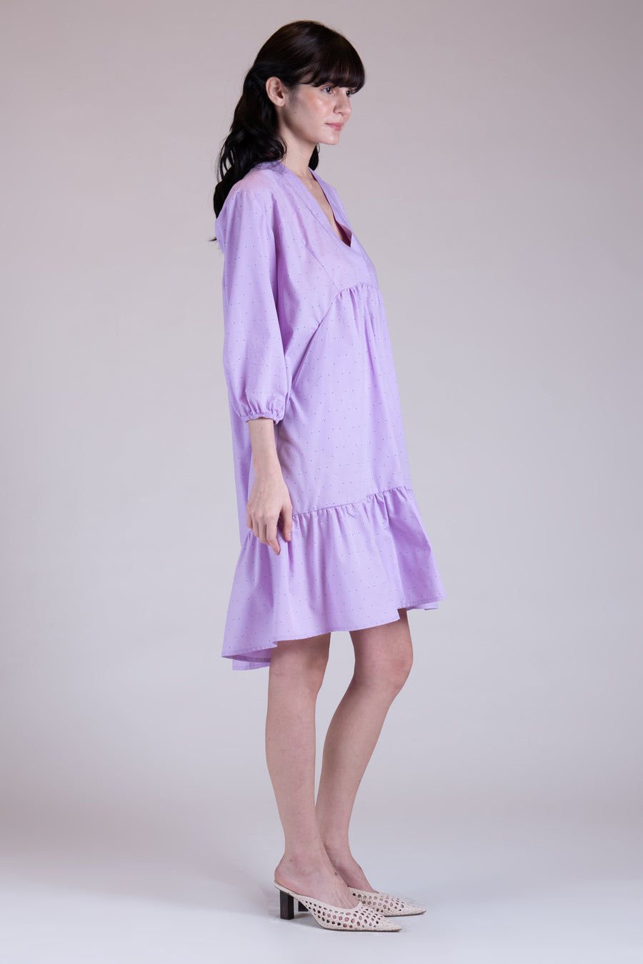 NIMES V-neck Tiered Dress (Dotted Lilac)